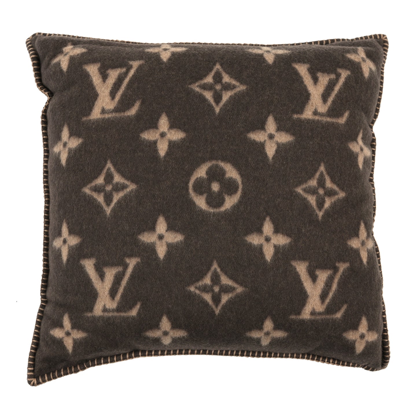 Wool Cashmere Neo Monogram Cushion Pillow Brown