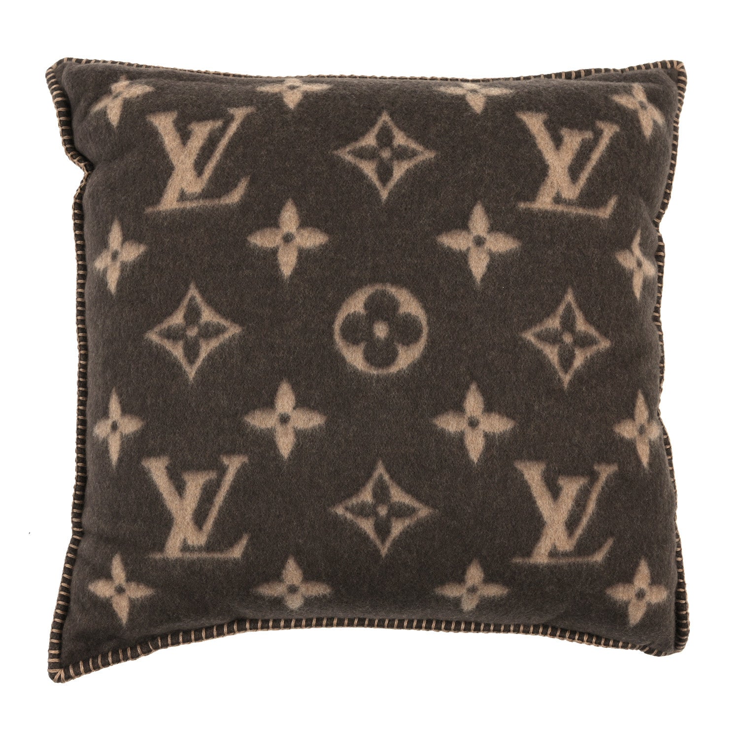 Louis Vuitton Wool Cashmere Neo Monogram Cushion Pillow Brown 2 of 3