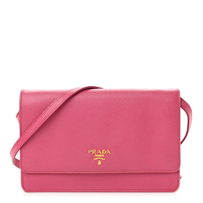 Prada Saffiano Metal Mini Crossbody Wallet Ibisco 1 of 10