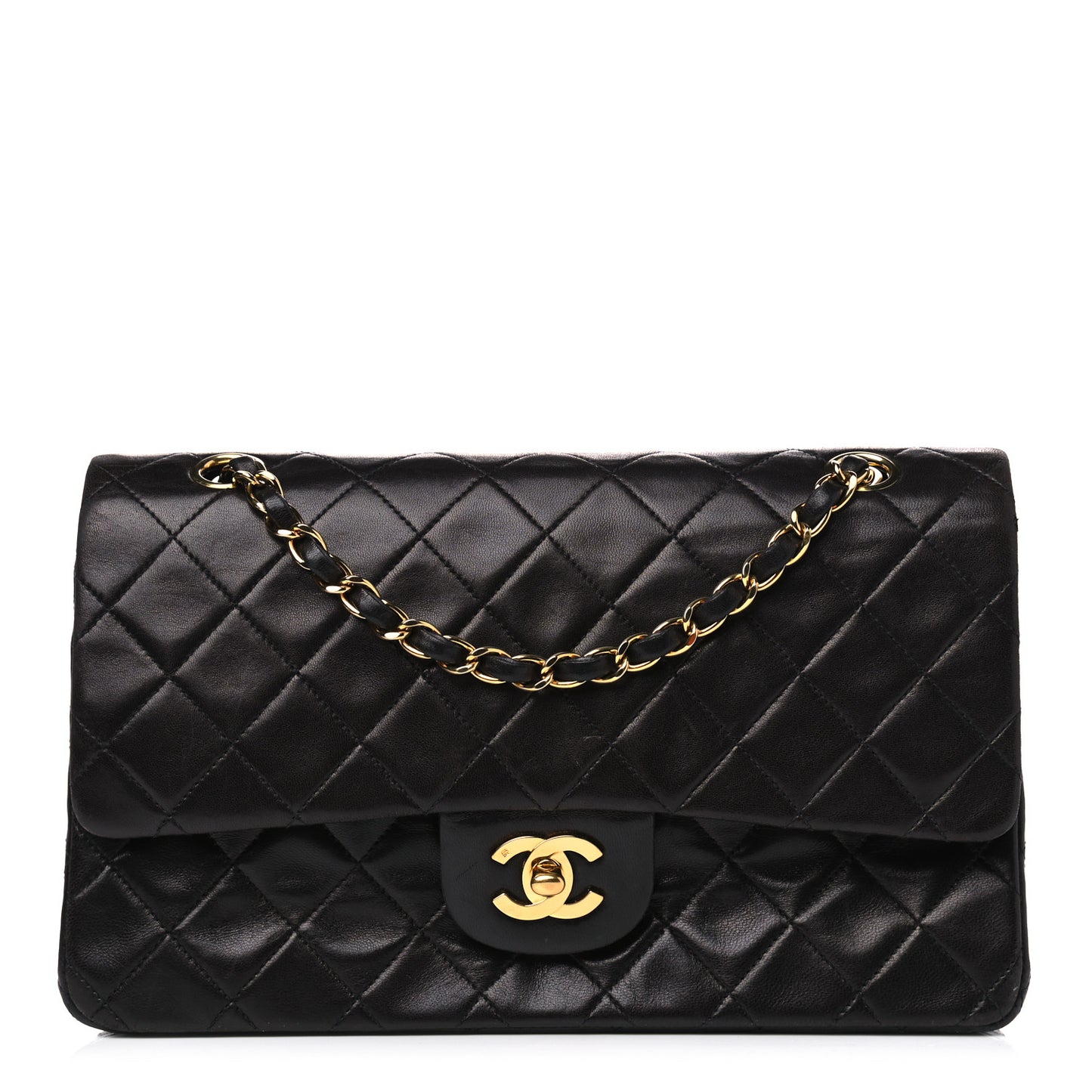 Lambskin Quilted Medium Double Flap Brown