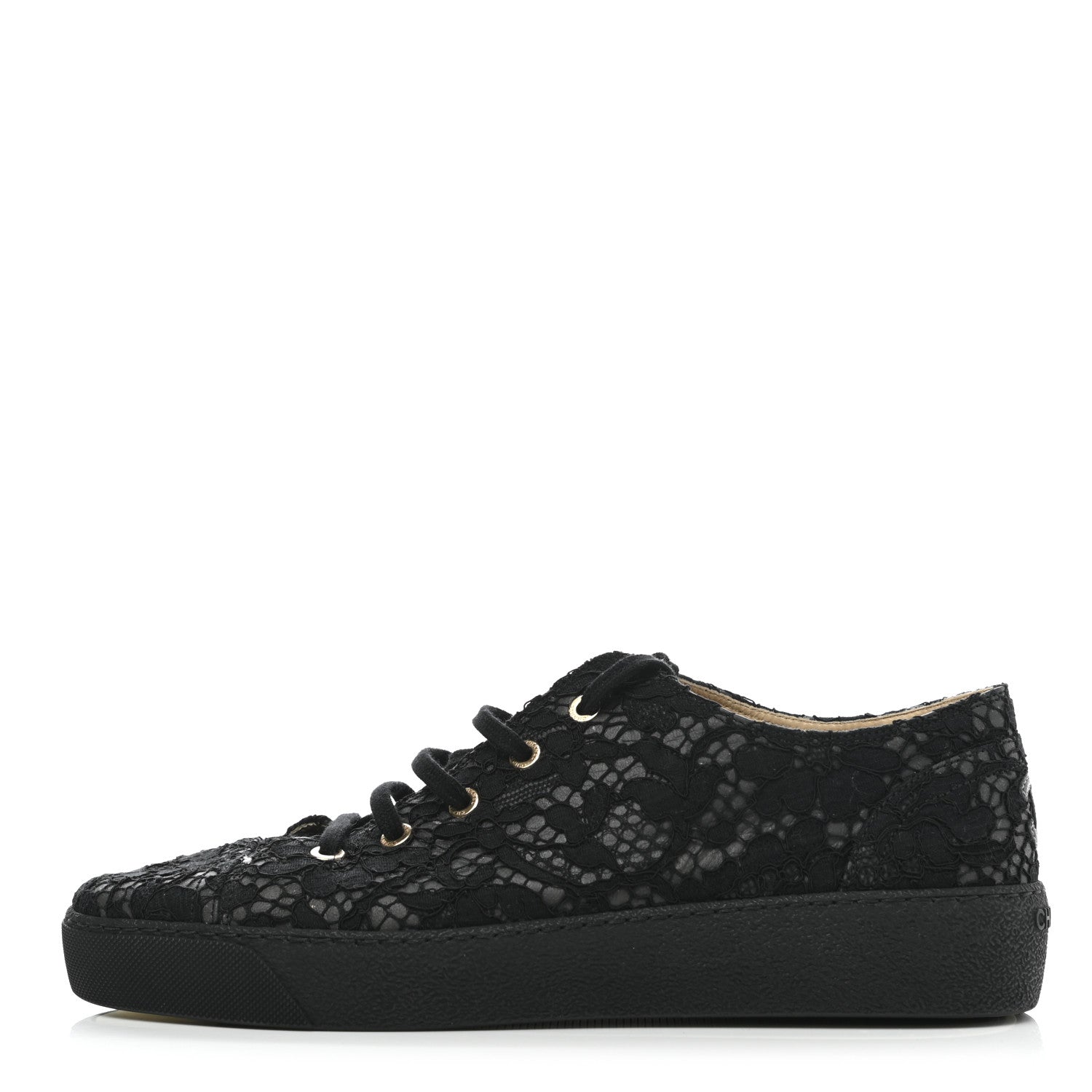 Chanel Lace Calfskin Camellia Floral Sneakers 40 Black 1 of 9