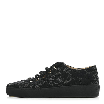 Chanel Lace Calfskin Camellia Floral Sneakers 40 Black 1 of 9
