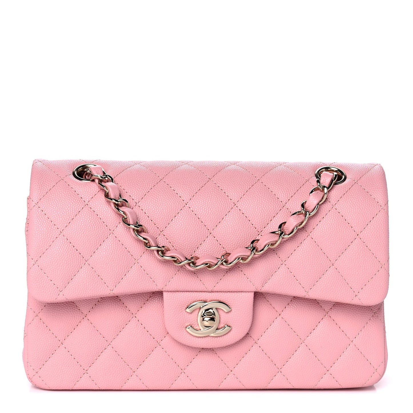 Caviar Quilted Small Double Flap Pink