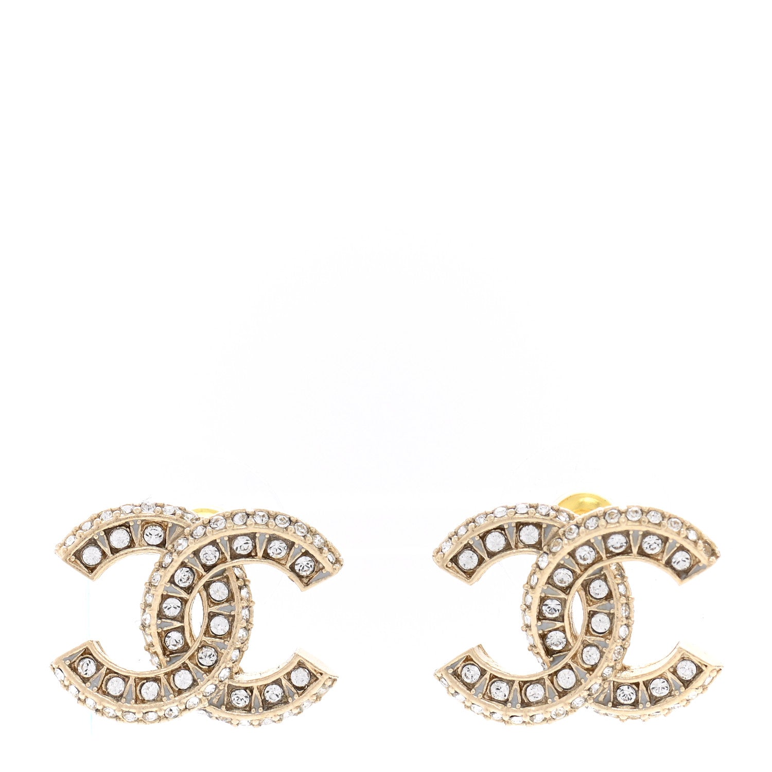 Chanel Crystal Timeless CC Earrings Light Gold 1 of 5