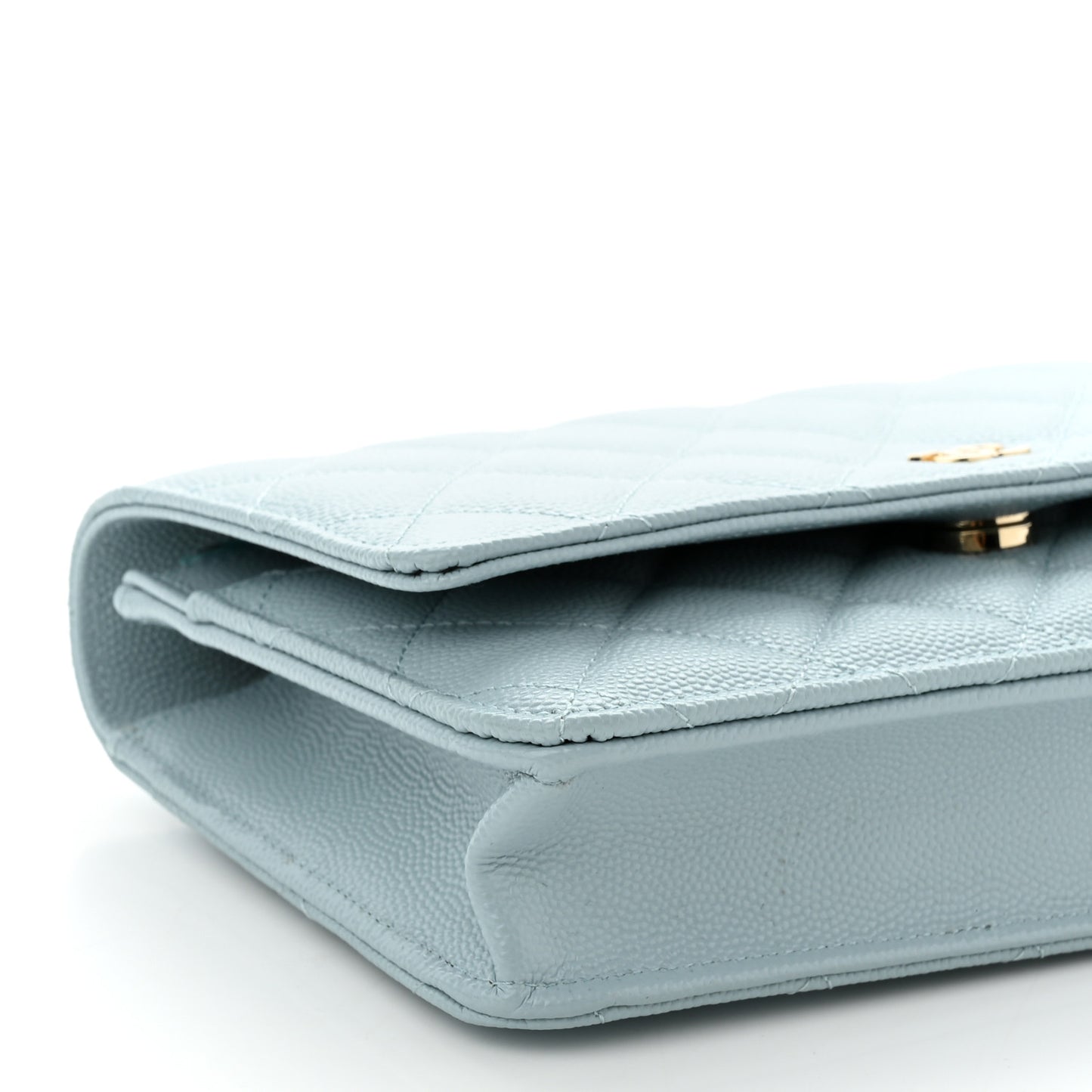 Caviar Quilted Wallet on Chain WOC Light Blue