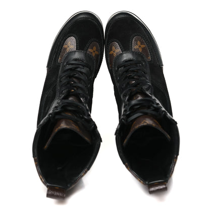 Louis Vuitton Suede Calfskin Monogram Laureate Platform Desert Boots 35 Black 2 of 9