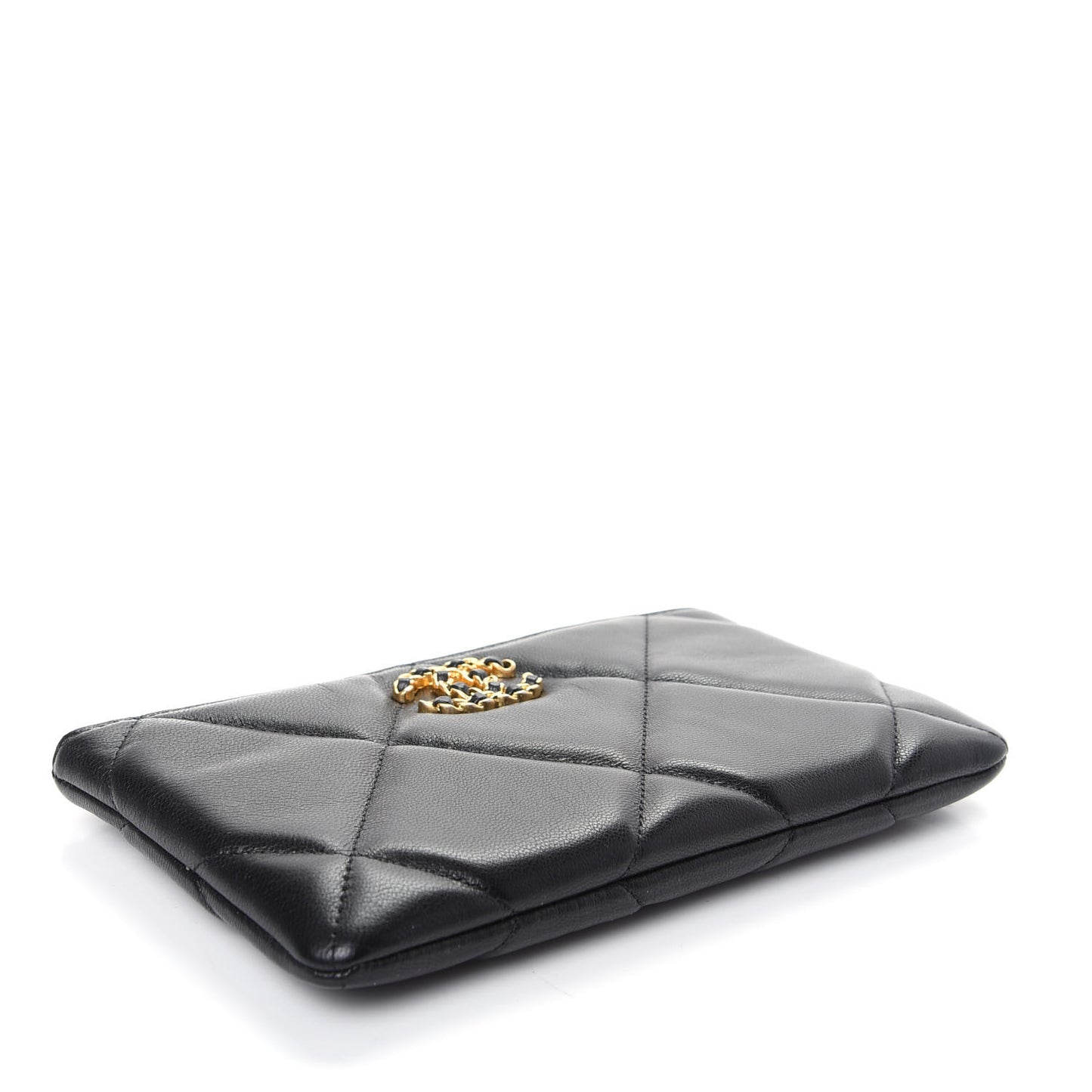Shiny Goatskin Quilted Small Chanel 19 Pouch Black