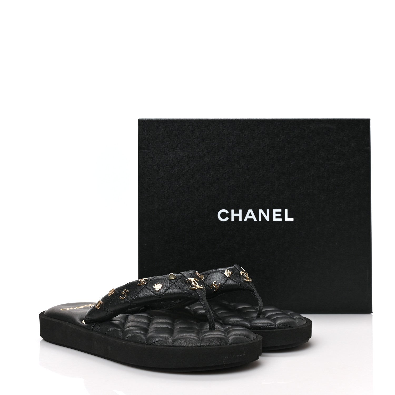Chanel Lambskin Quilted Padded Charms Thong Sandals 39.5 Black 8 of 8