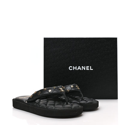 Chanel Lambskin Quilted Padded Charms Thong Sandals 39.5 Black 8 of 8