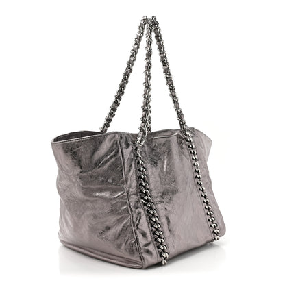 Chanel Metallic Cracked Calfskin Modern Chain Tote Dark Silver 3 of 14