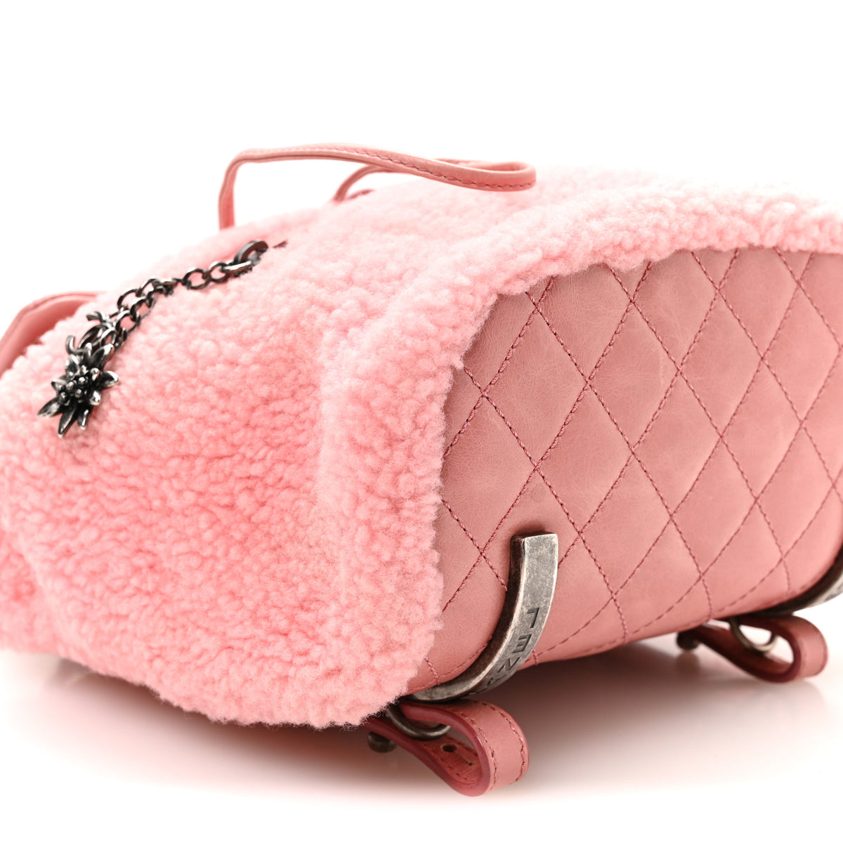 Chanel Glazed Calfskin Shearling Quilted Small Mountain Backpack Pink 9 of 10