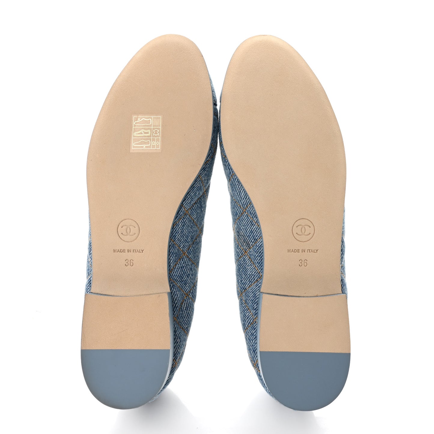 Denim Quilted CC Cap Toe Ballerina Flats 36 Light Blue