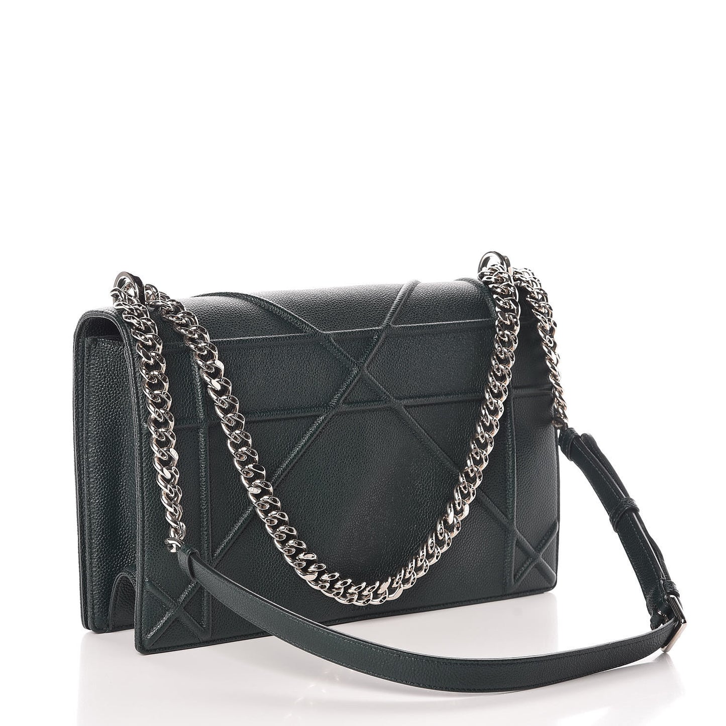 Grained Calfskin Large Diorama Flap Bag Green