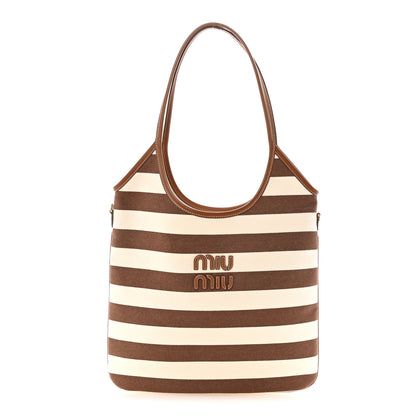 Miu Miu Canvas Calfskin Striped Ivy  Cacao Naturale 1 of 9