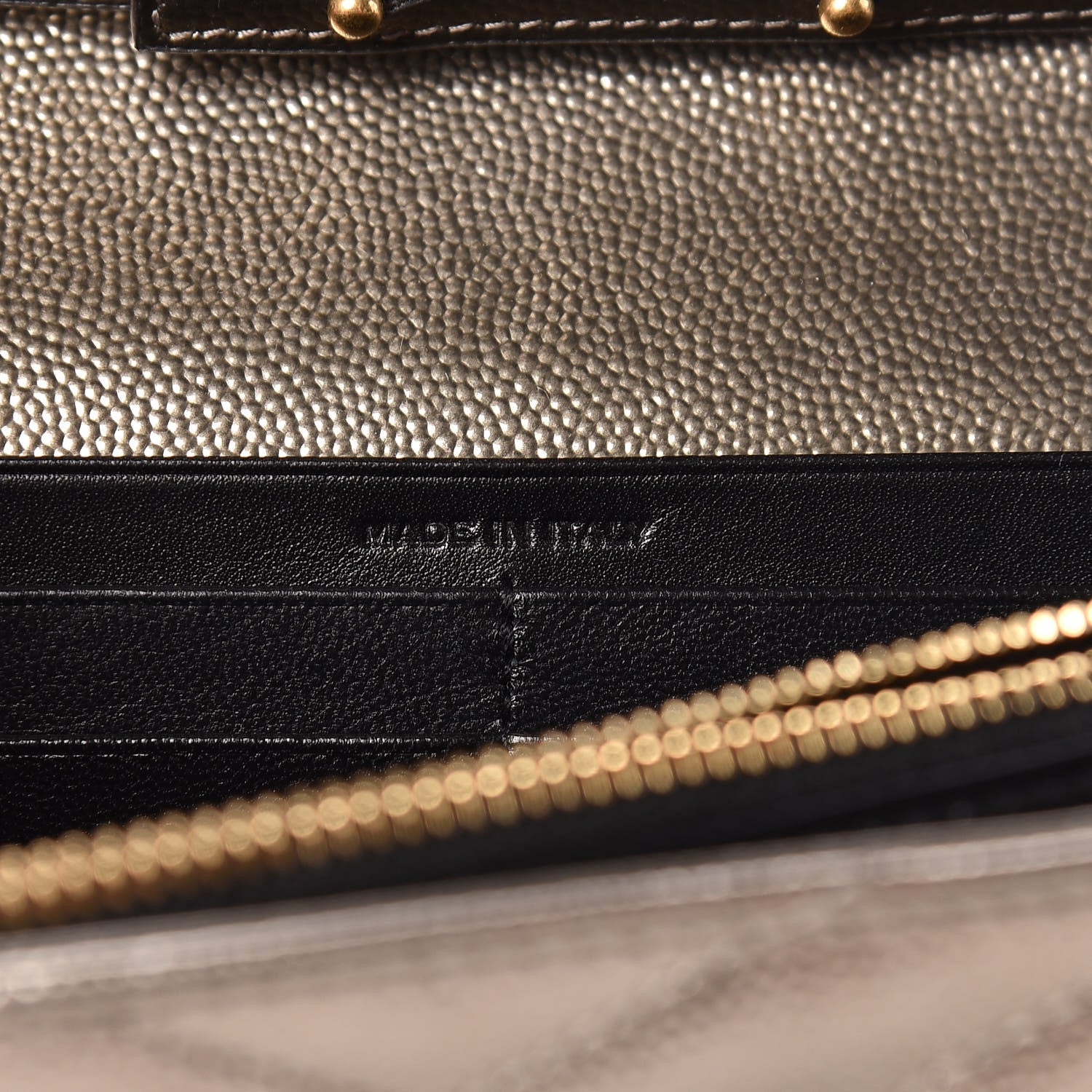 Saint Laurent Iridescent Grain De Poudre Matelasse Chevron Monogram Chain Wallet Gold 6 of 12