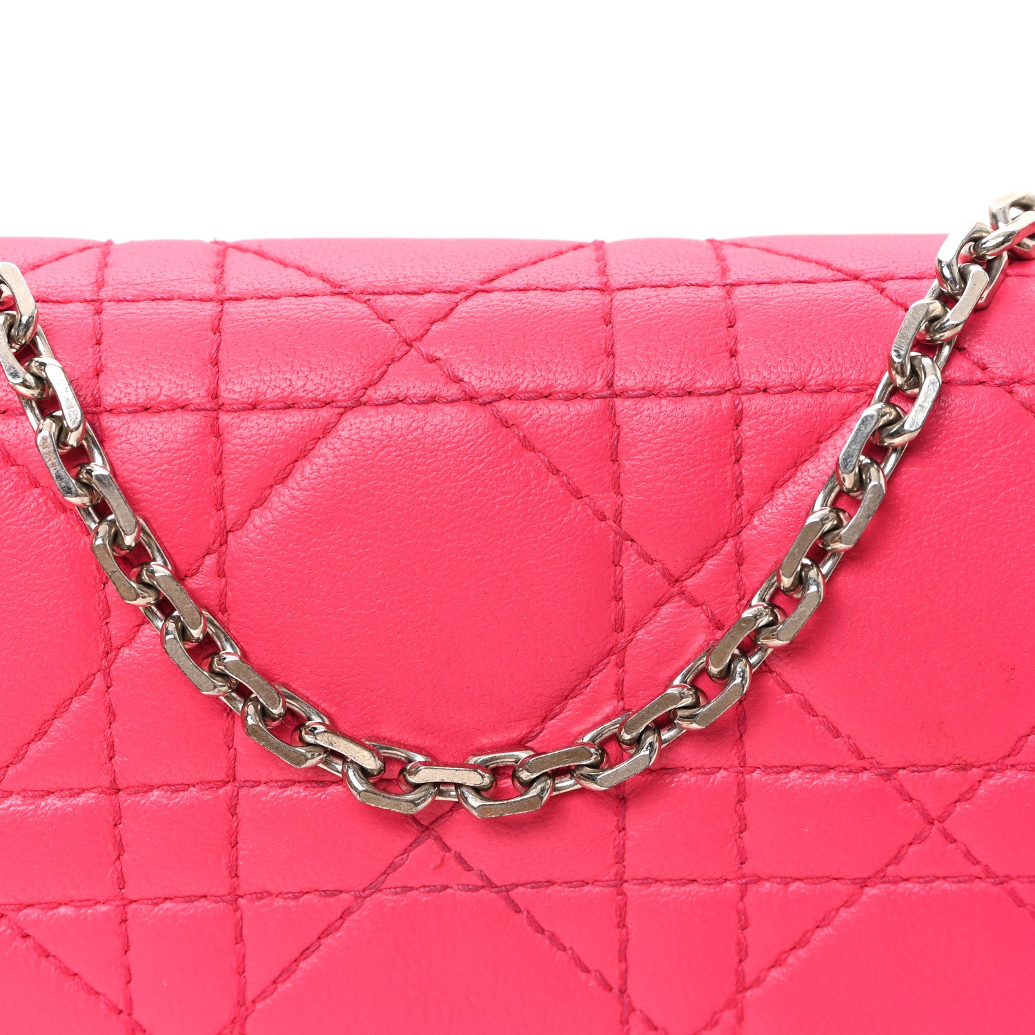 Christian Dior Lambskin Cannage Lady Dior Rendezvous Wallet On Chain Fuchsia 8 of 11