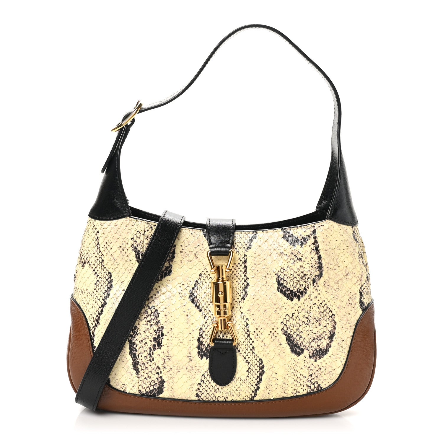 Gucci Snakeskin Calfskin Small Jackie 1961 Hobo Black Brown 1 of 10