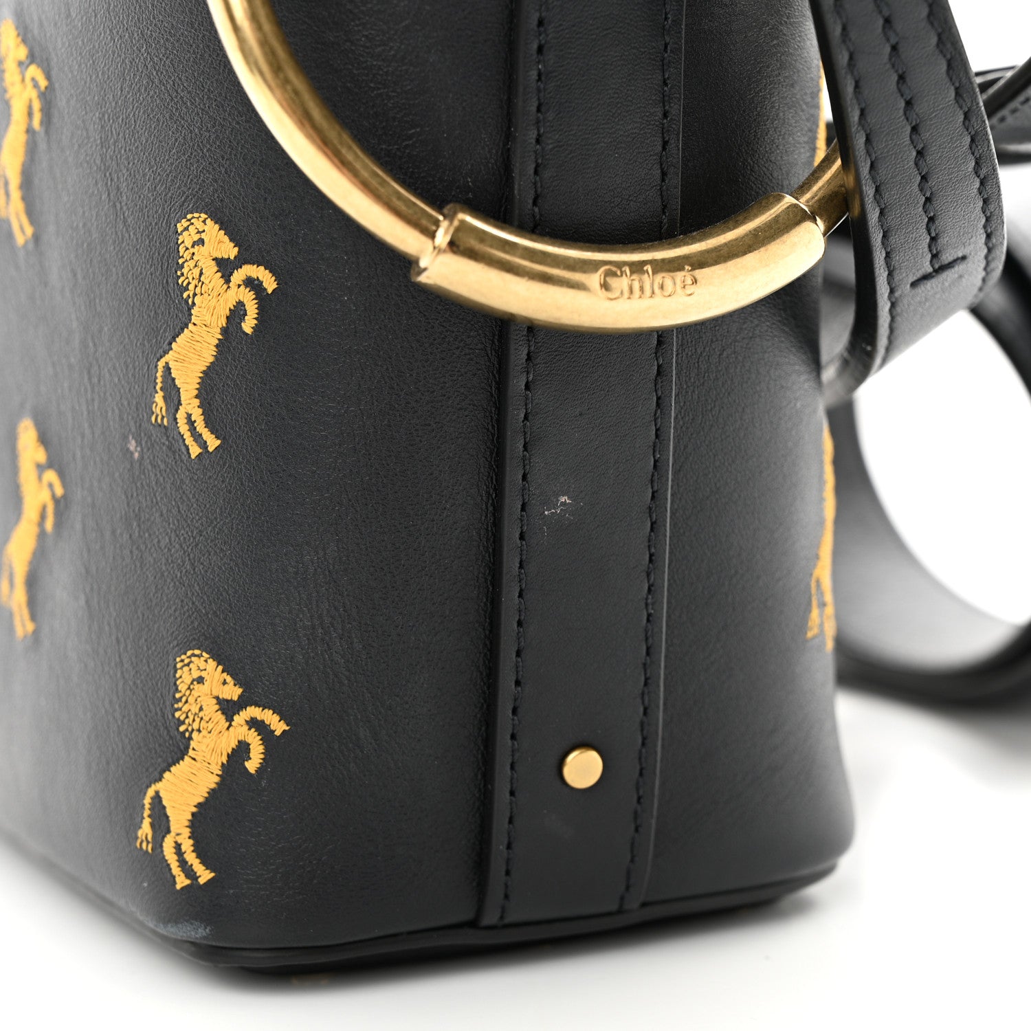 Chloe Smooth Calfskin Little Horses Embroidered Mini Roy Bucket Bag Full Blue 11 of 13