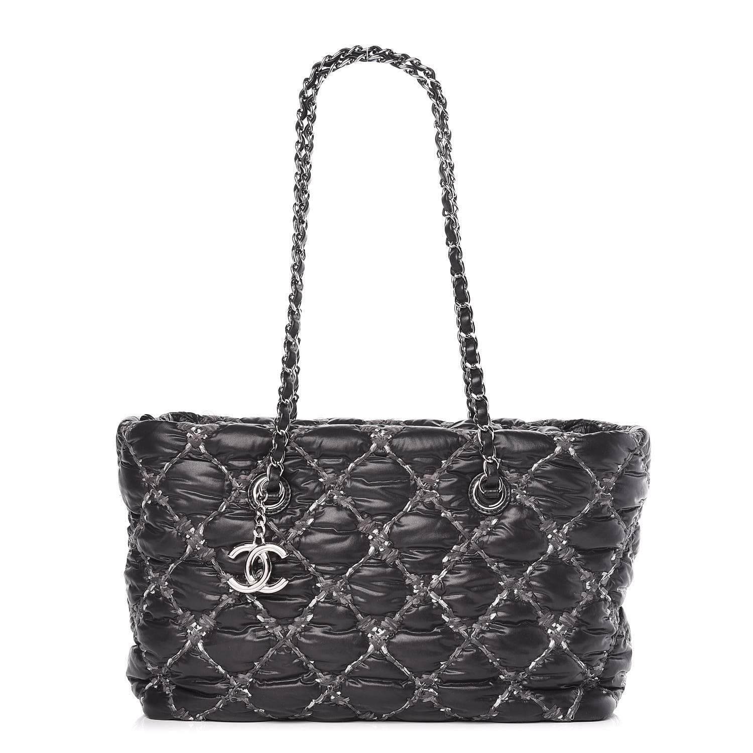 Chanel Nylon Quilted Tweed Stitch Bubble Tote Black 1 of 10