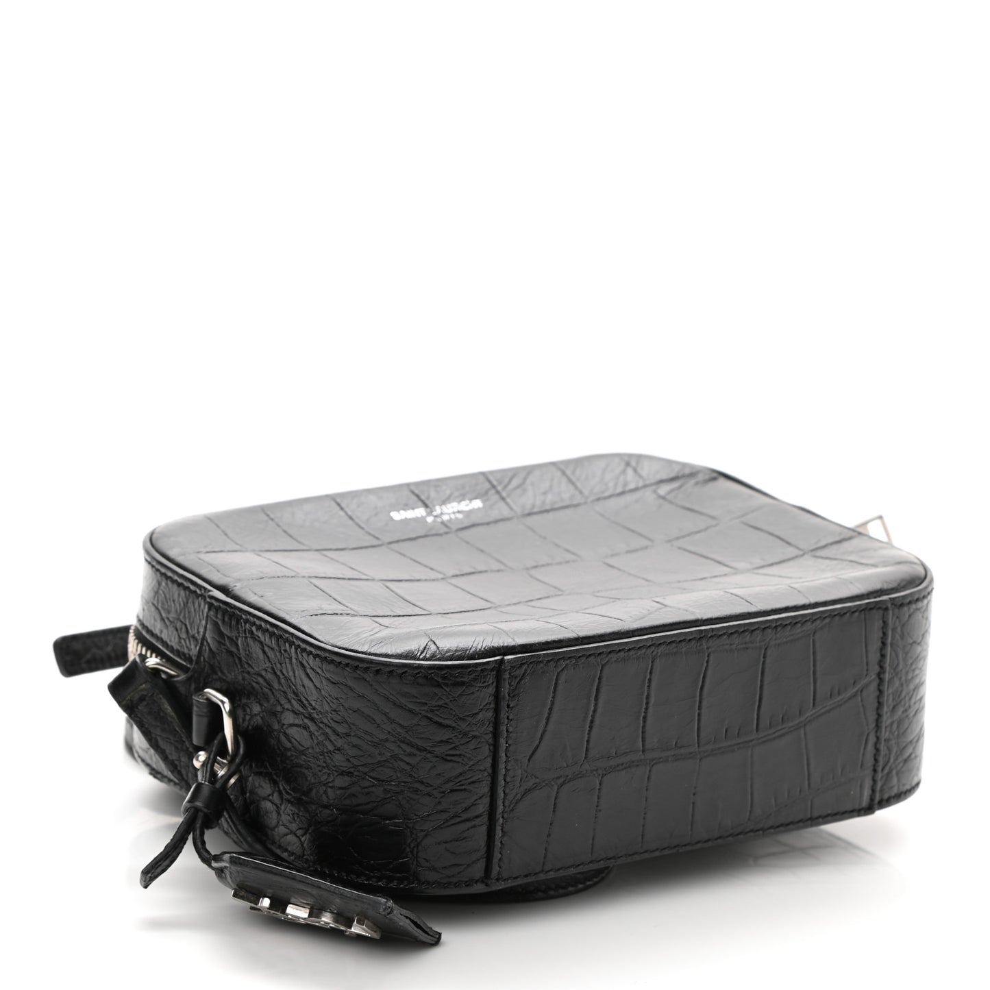 Calfskin Crocodile Embossed Small Classic Monogram Camera Bag Black