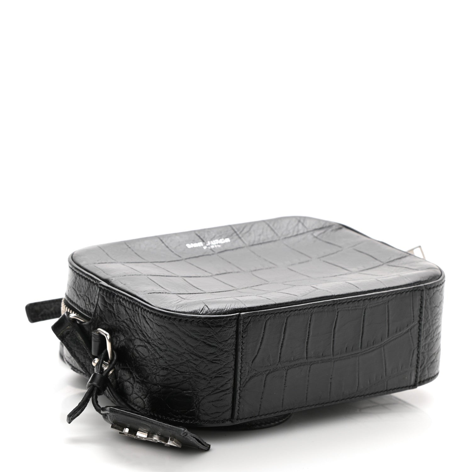Saint Laurent Calfskin Crocodile Embossed Small Classic Monogram Camera Bag Black 4 of 8
