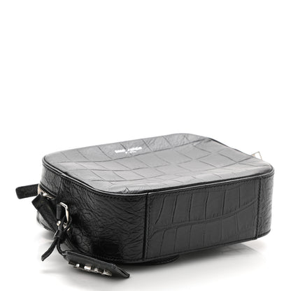 Saint Laurent Calfskin Crocodile Embossed Small Classic Monogram Camera Bag Black 4 of 8