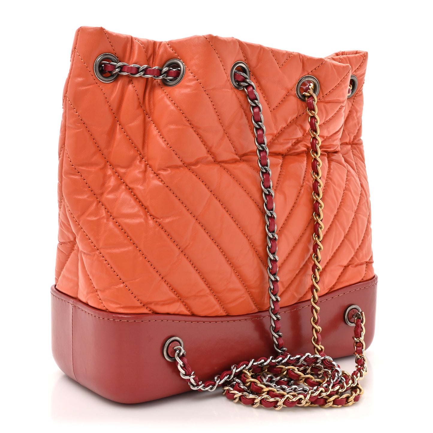 Aged Calfskin Chevron Quilted Small Gabrielle Backpack Dark Red Orange