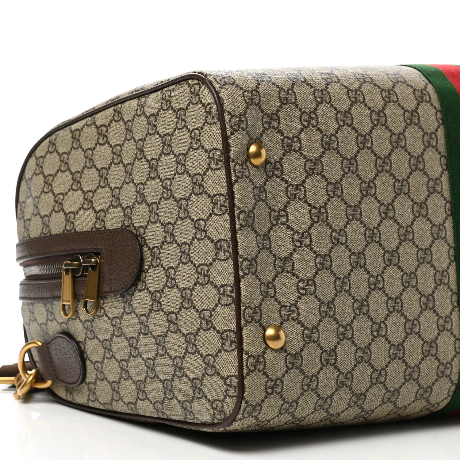 Gucci GG Supreme Monogram Textured Dollar Calfskin Web Medium Ophidia Carry-On Duffle Bag Beige Ebony New Acero 10 of 11