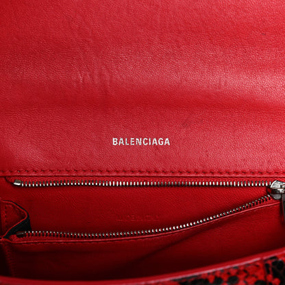 Balenciaga Shiny Calfskin Python Effect Small Hourglass Top Handle Bag Red 6 of 14