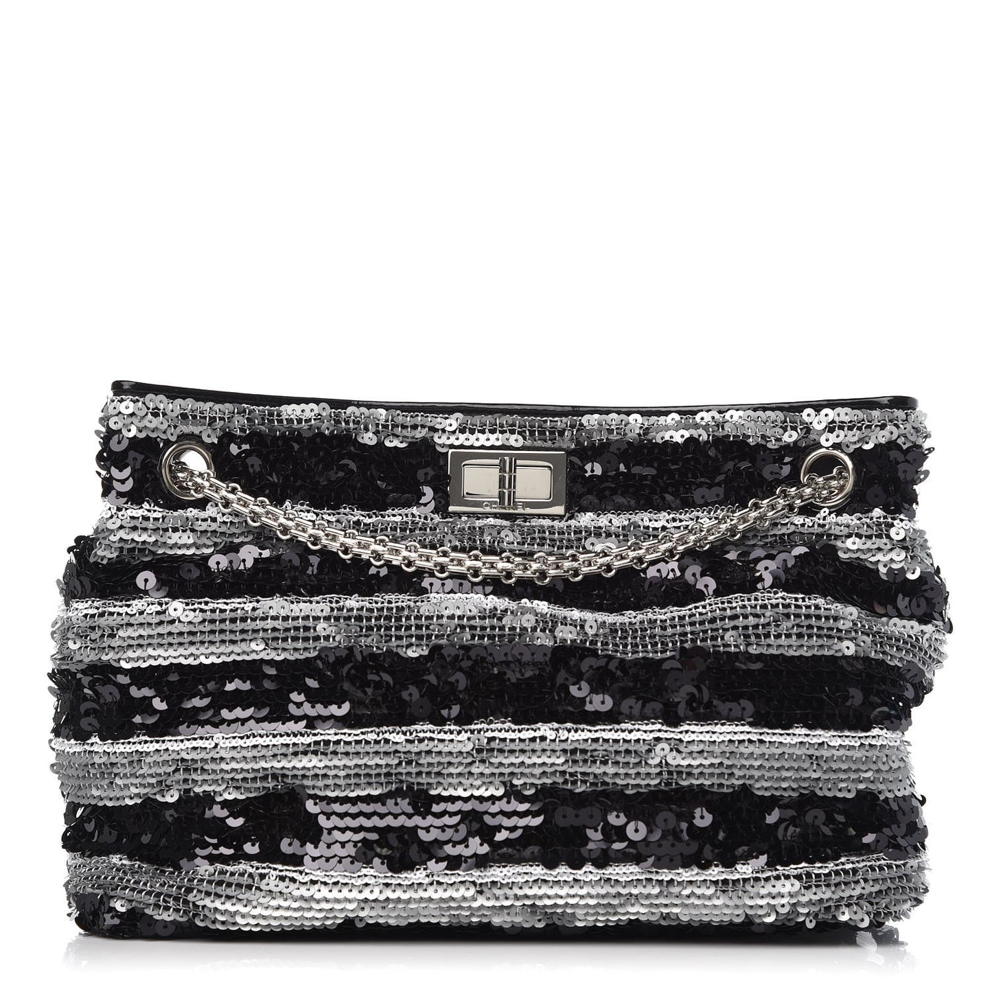 Sequin Striped Mademoiselle Tote Black Silver