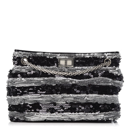 Chanel Sequin Striped Mademoiselle Tote Black Silver 1 of 9