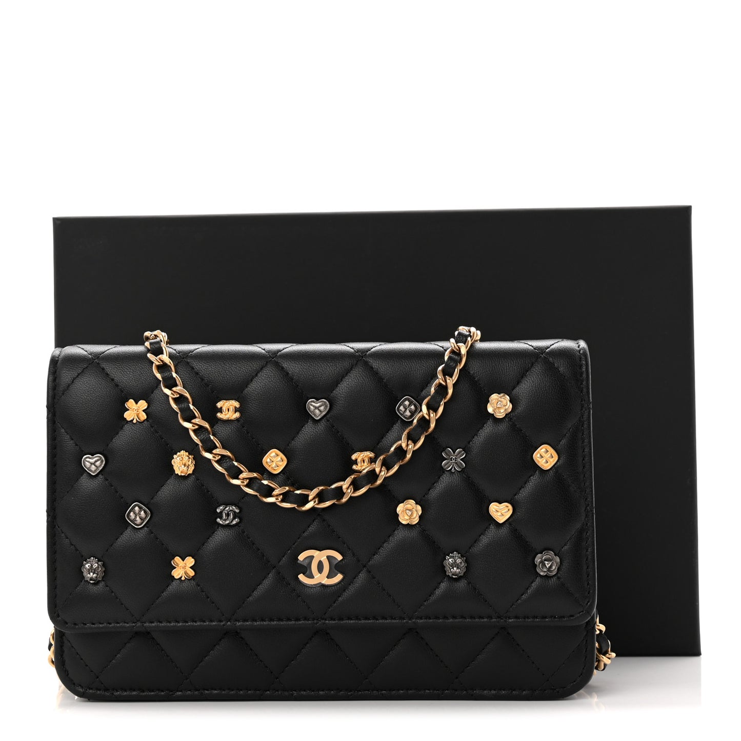 Lambskin Quilted All About Chanel Charm Wallet On Chain WOC Black