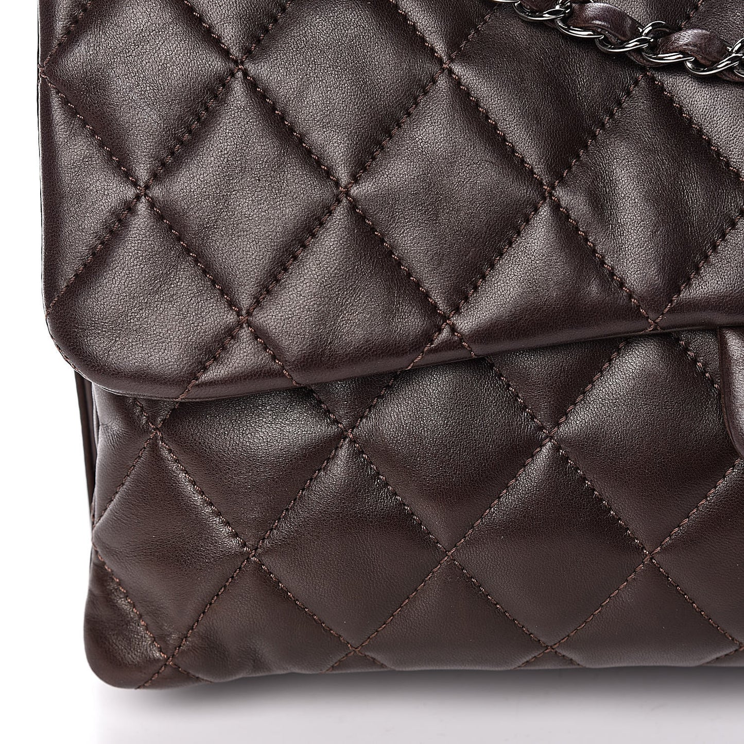 Lambskin Quilted Maxi 3 Flap Dark Brown