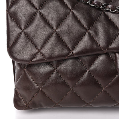 Chanel Lambskin Quilted Maxi 3 Flap Dark Brown 12 of 14