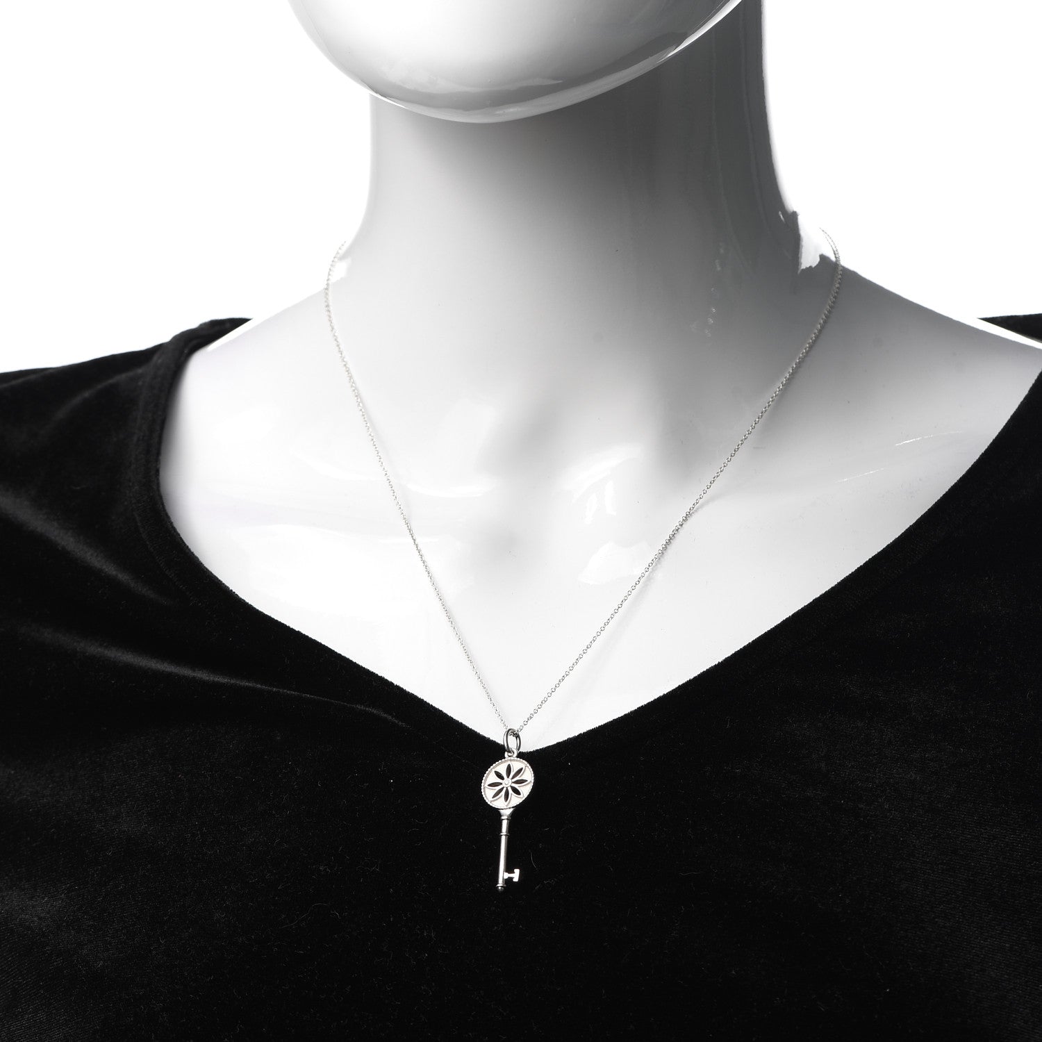 Tiffany Sterling Silver Diamond Large Daisy Key Pendant Link Necklace 2 of 5