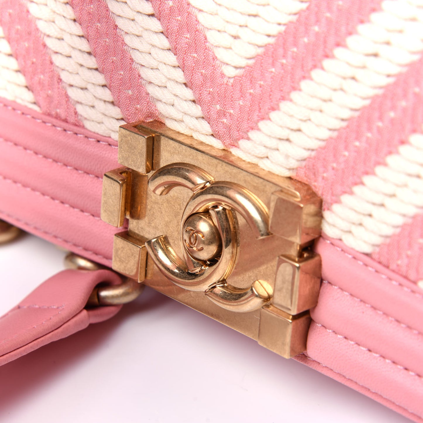 Fabric Chevron Braided Small Boy Flap Pink Ivory