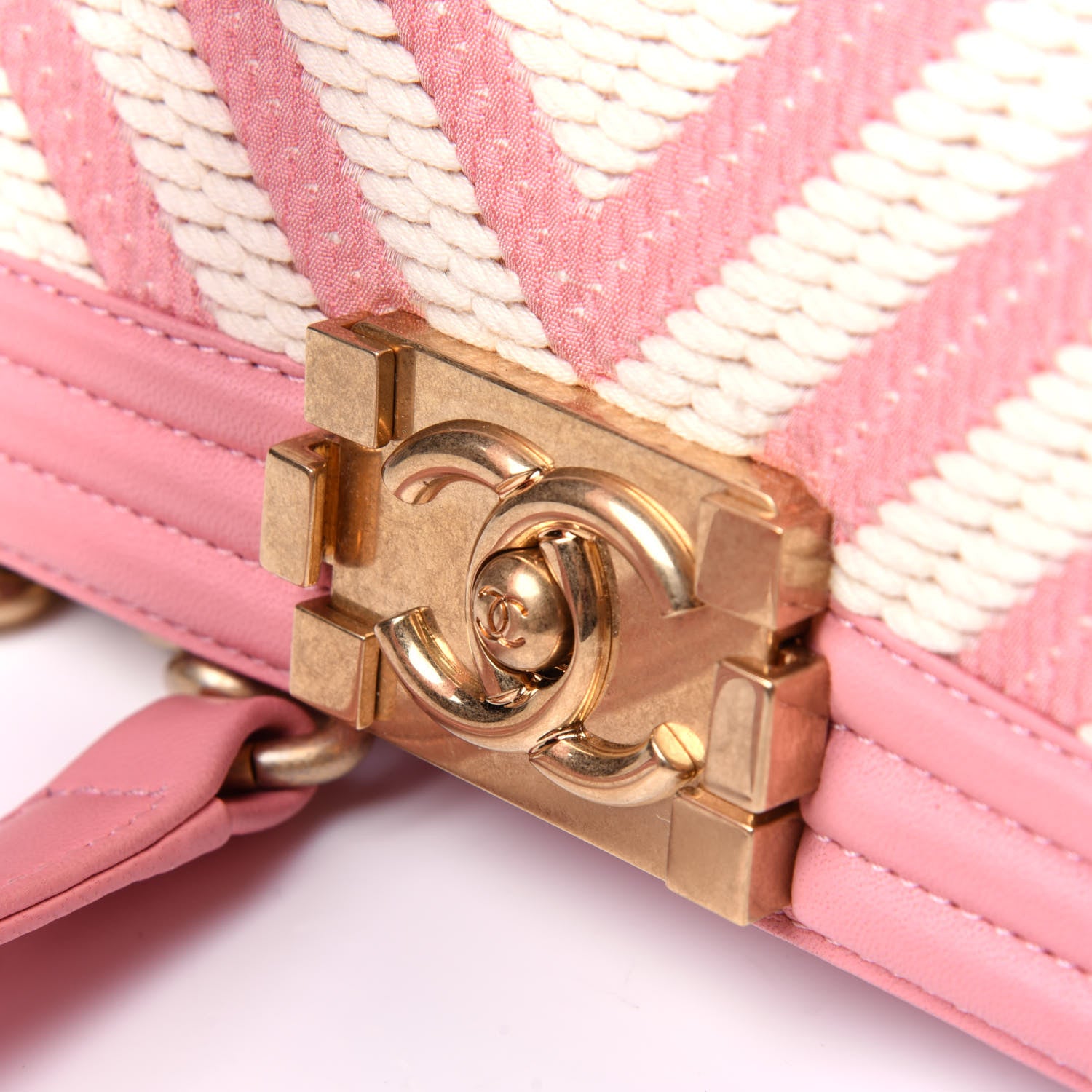 Chanel Fabric Chevron Braided Small Boy Flap Pink Ivory 12 of 12