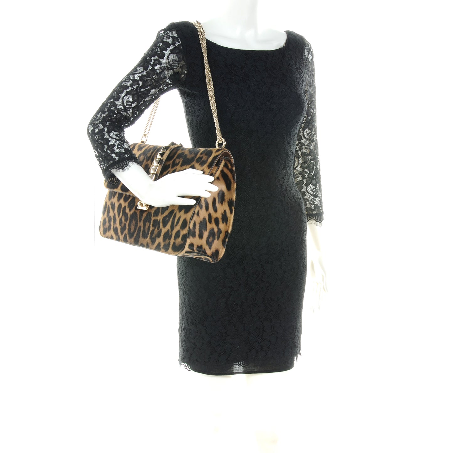 Calf Hair Large Glam Lock Rockstud Flap Leopard