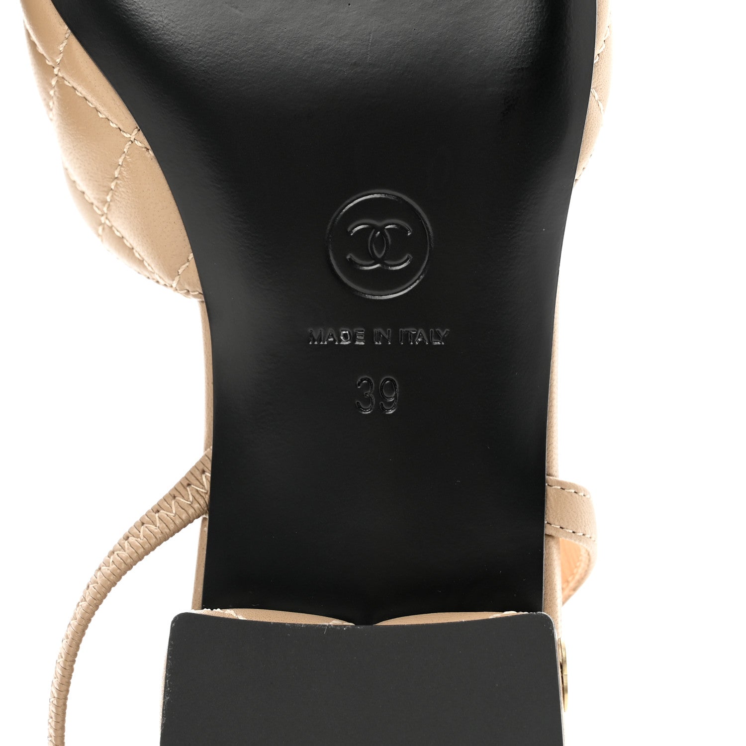 Chanel Lambskin Patent Cap Toe CC Slingback Flats 39 Beige Black 6 of 8