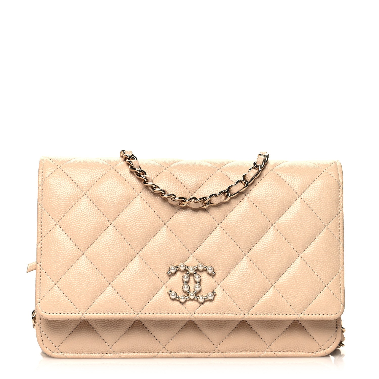 Chanel Caviar Quilted Coco Candy Wallet On Chain WOC Beige 1 of 10
