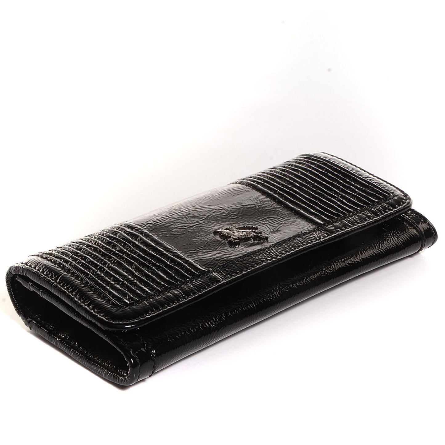Crinkled Patent Continental Wallet Black