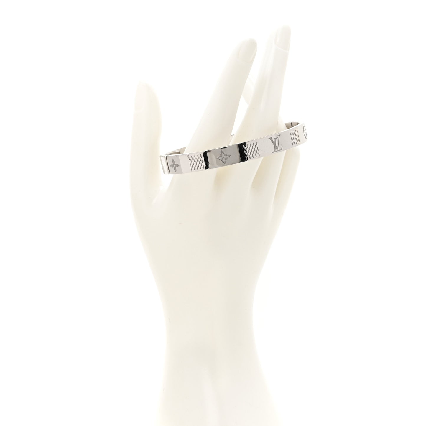 Brass Palladium Plated Damier Staples Cuff L Silver