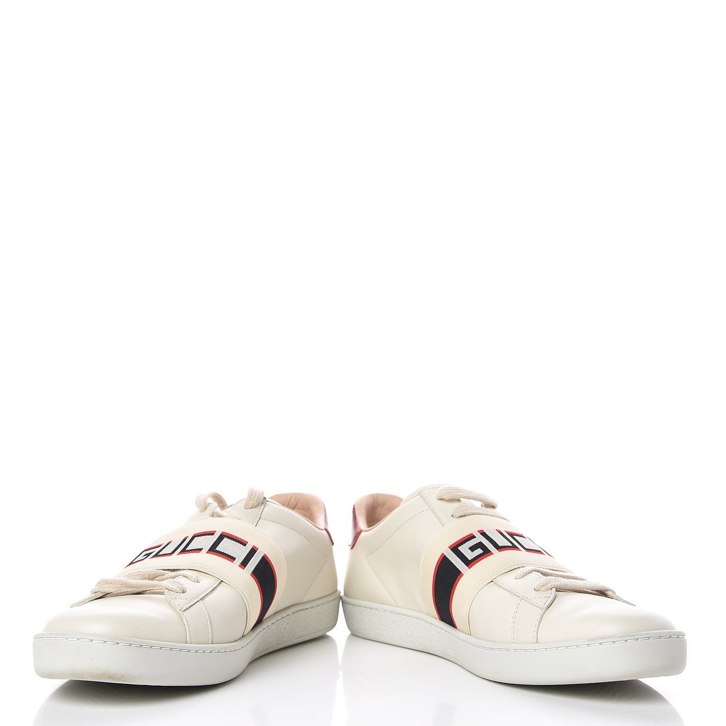 Calfskin Stripe Womens New Ace Sneakers 37.5 New Mystic White Ecru Red Flame