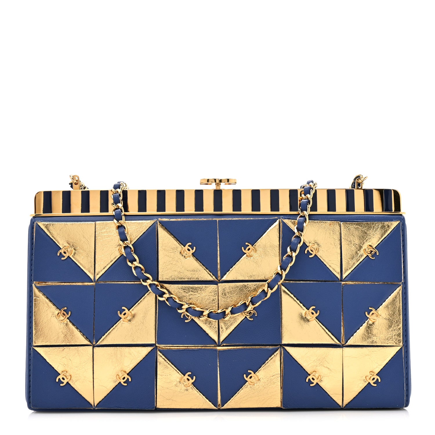 Chanel Lambskin Métiers d’Art Kiss Lock Clutch Blue Gold 1 of 10