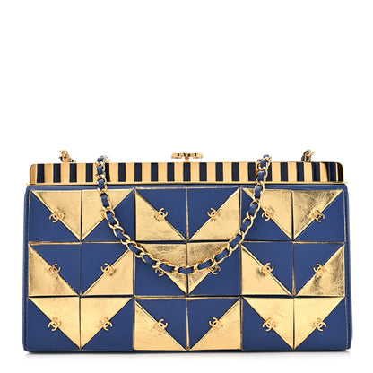 Chanel Lambskin Métiers d’Art Kiss Lock Clutch Blue Gold 1 of 10