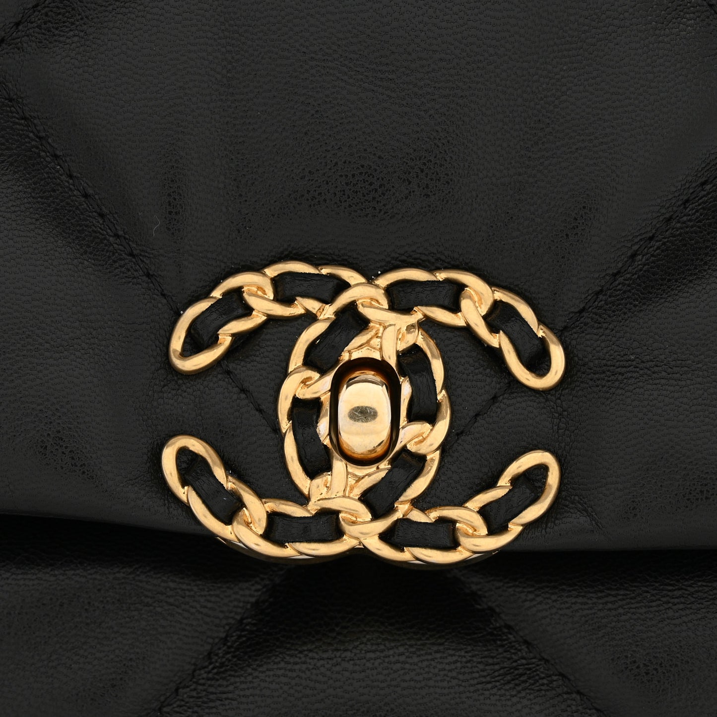 Shiny Goatskin Quilted Large Chanel 19 Flap Black