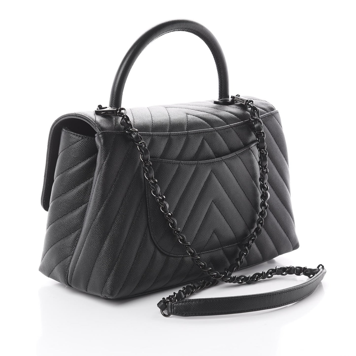 Caviar Chevron Quilted Small Coco Handle Flap So Black