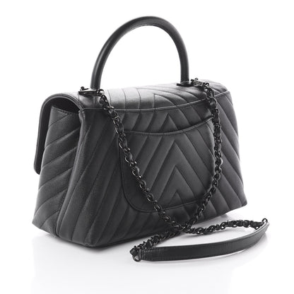 Chanel Caviar Chevron Quilted Small Coco Handle Flap So Black 2 of 8