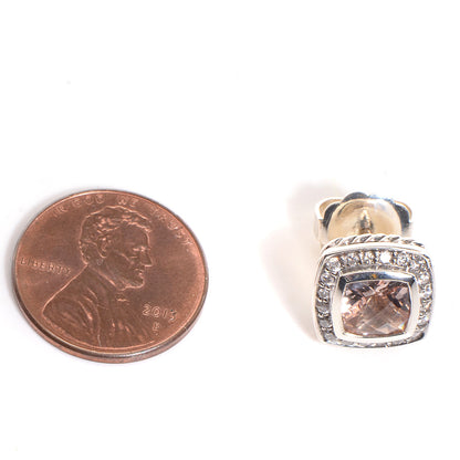 David Yurman Sterling Silver Morganite Diamond Petite Albion Earrings 2 of 5