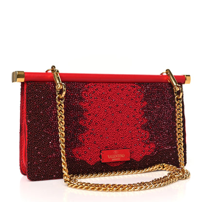 Valentino Garavani Nappa Crystal Embellished Clutch With Chain Red 3 of 9